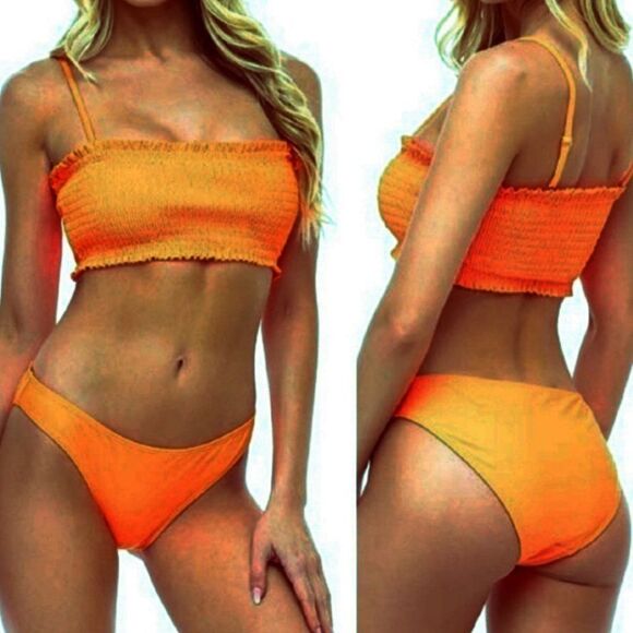 Cabana de sol SZ L Solid Orange ribbed Two Piece bikini Swimsuit - Picture 1 of 7